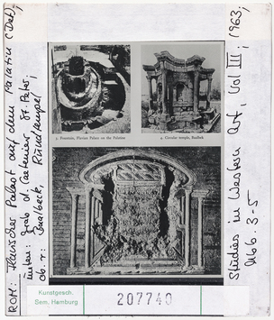 Vorschaubild Rom: Flavischer Palast auf dem Palatin, unten: Grab der Caetiner, St. Peter, oben rechts: Baalbeck, Rundtempel 